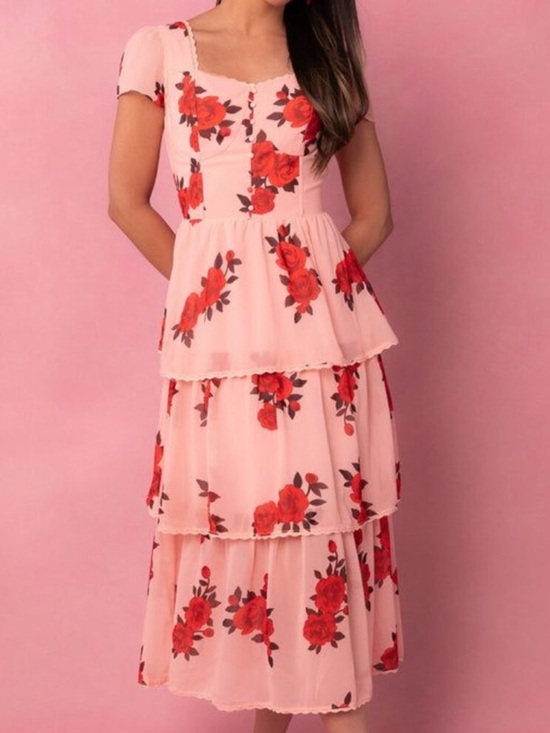 Ivy City Co Dresses & Skirts - IVY CITY CO Feminine Roses are Red Tiered Coquette Romantic Maxi Dress NWT